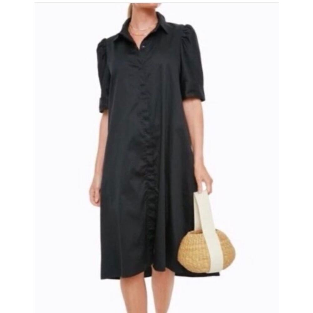 Pomander Place Kayla Midi Shirt Dress Button Front Black Women's XS Classic
